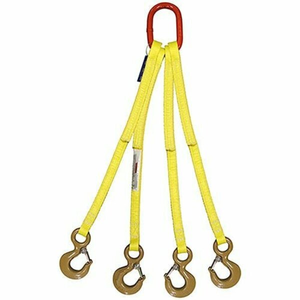 Hsi Four Leg Nylon Bridle Slng, One Ply, 1 in Web Width, 4ft L, Oblong Link to Hook, 6,400lb QOS-EE1-801-04